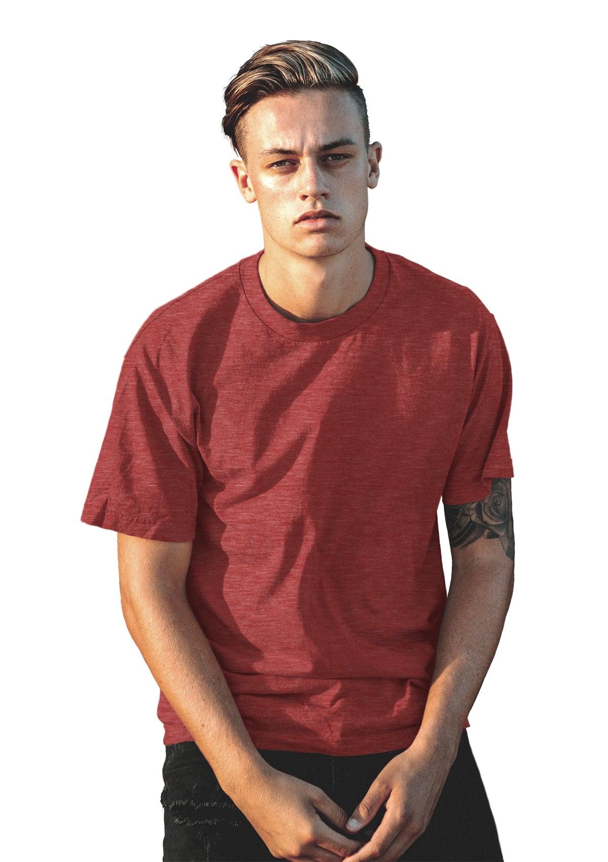 Mens T-Shirts Short Sleeve Crew Neck Fire Red Tri-Blend