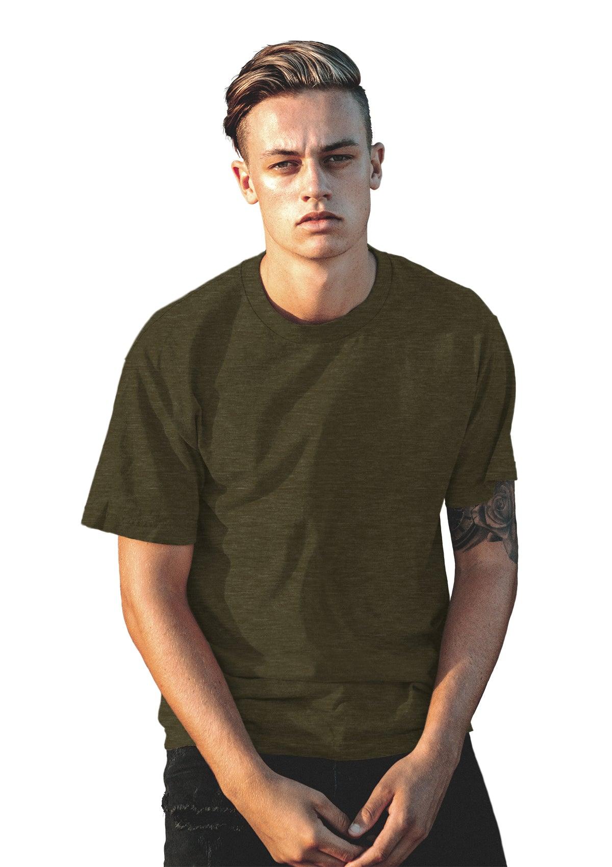 Mens T-Shirt Short Sleeve Crew Neck Olive Green Triblend