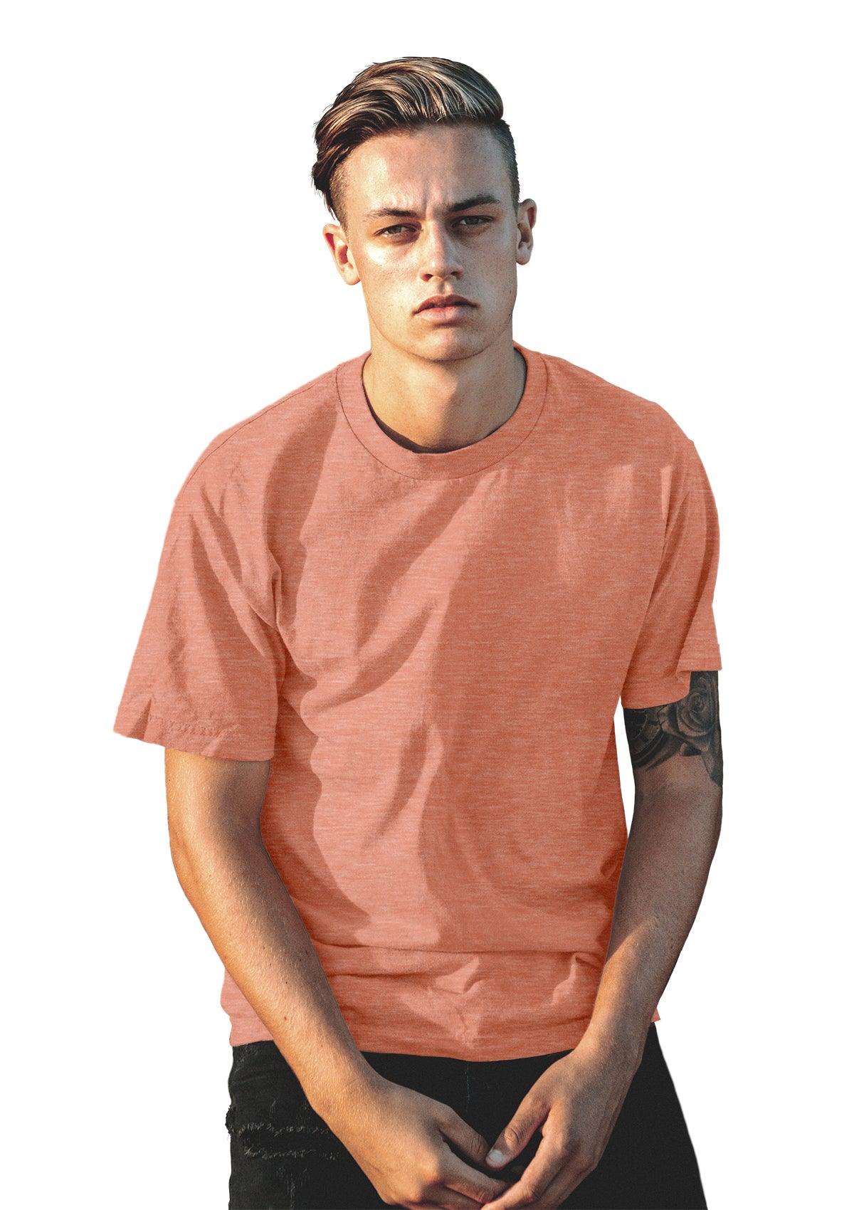 Mens T-Shirt Short Sleeve Crew Neck Orange Triblend