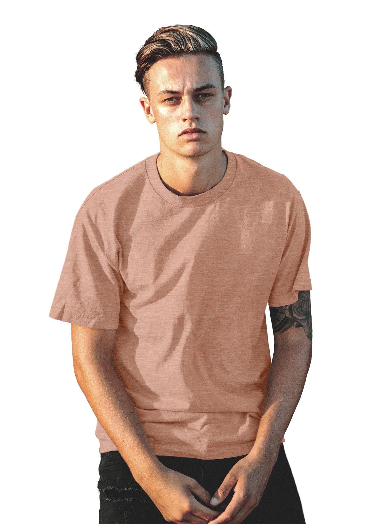 Mens T-Shirt Short Sleeve Crew Neck Peach Triblend