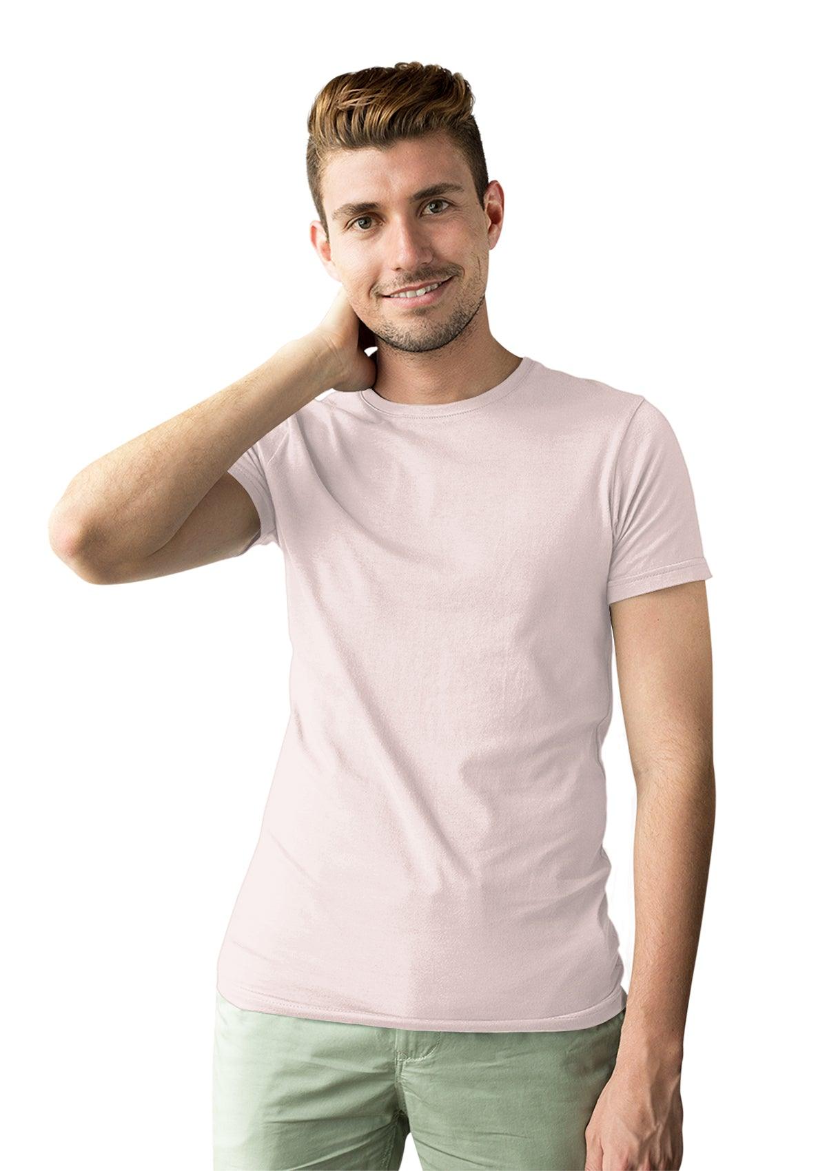 Mens T-Shirt Short Sleeve Crew Neck Powder Pink Cotton