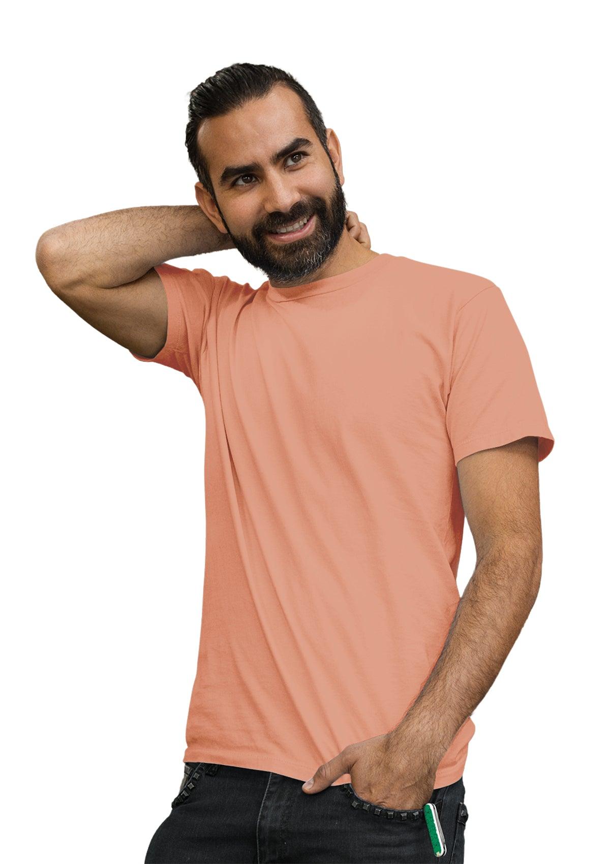 Mens T-Shirt Short Sleeve Crew Neck Sunset Orange Cotton